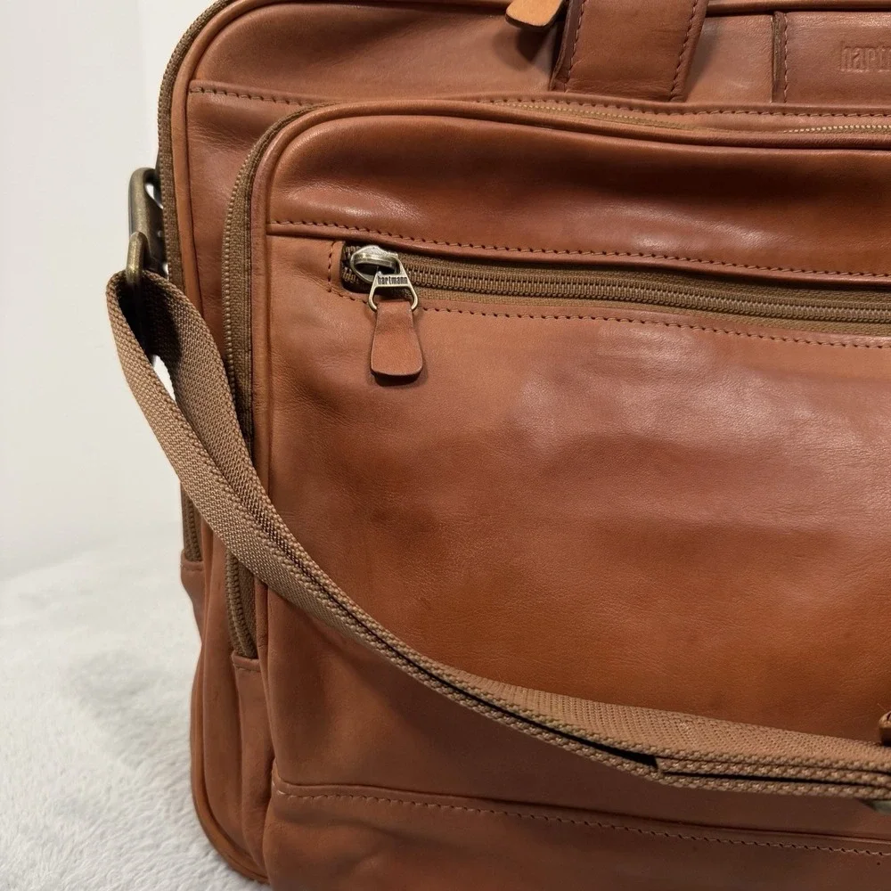 Vintage Hartmann Full Grain Leather Briefcase Laptop Bag Tan Cognac Expandable